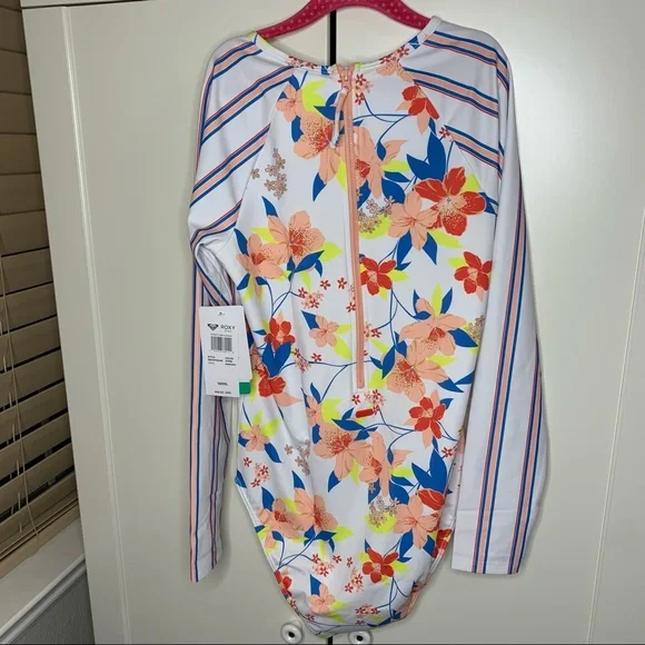 NWT Roxy Girl’s Friendly Flower UPF 50 One Piece Rashguard Swimsuit